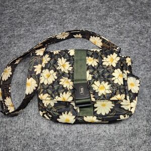 LUG Harness Crossbody Bag Purse Quilted Black Yellow Floral Flowers Buckle Close